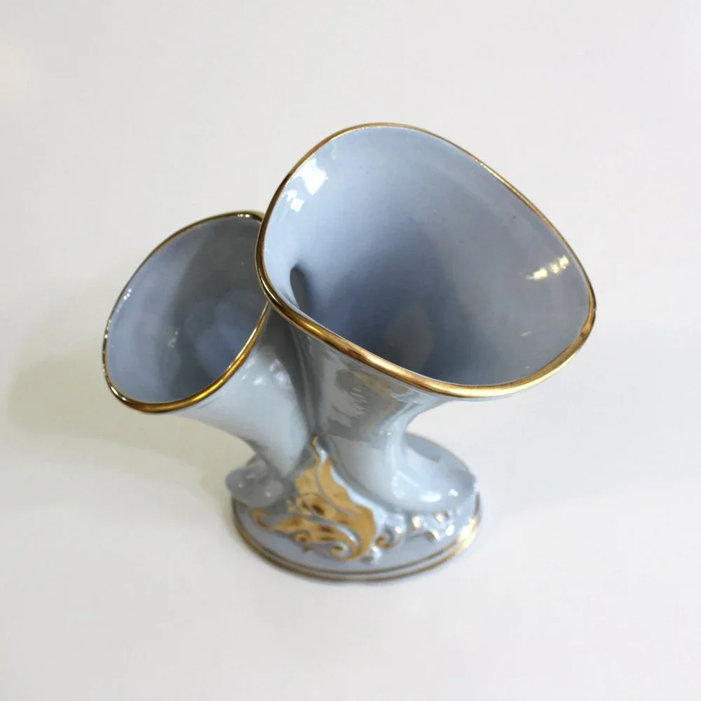 Princeton Vintage 1940's Double Vase Blue Gold